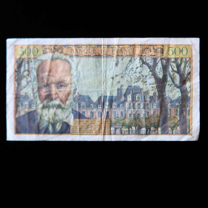 Vintage Banknote France 500 Francs 1954 French Literature Architecture Watermark