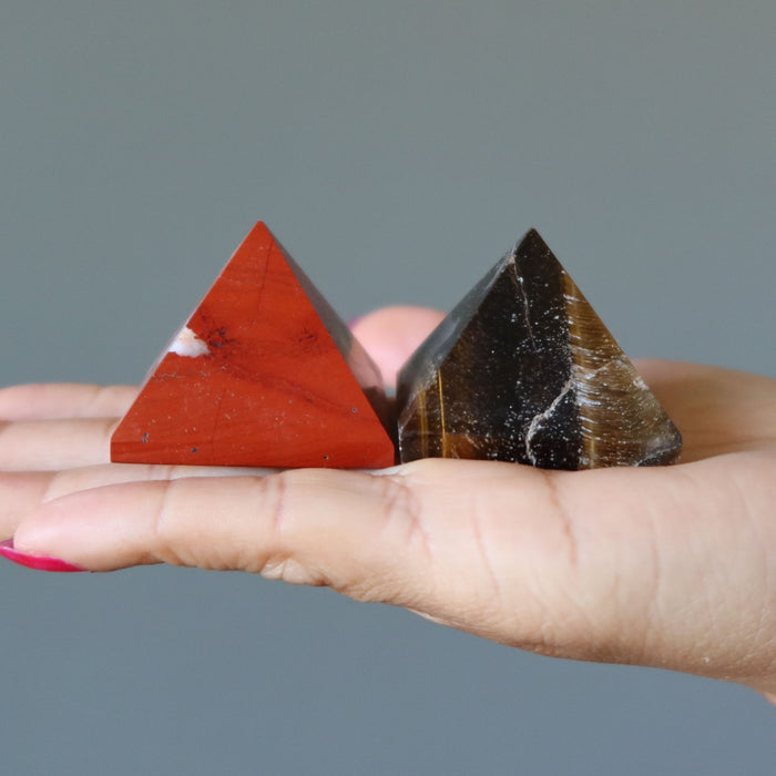 Crystal Pyramid Set Red Jasper & Golden Brown Tigers Eye