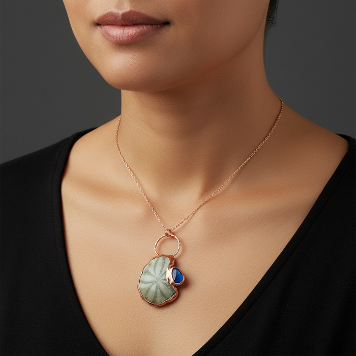 Labradorite Necklace Fossilized Sea Biscuit Blue Gem