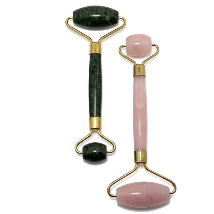 Jade and Rose Quartz Facial Roller Crystal Wand Set
