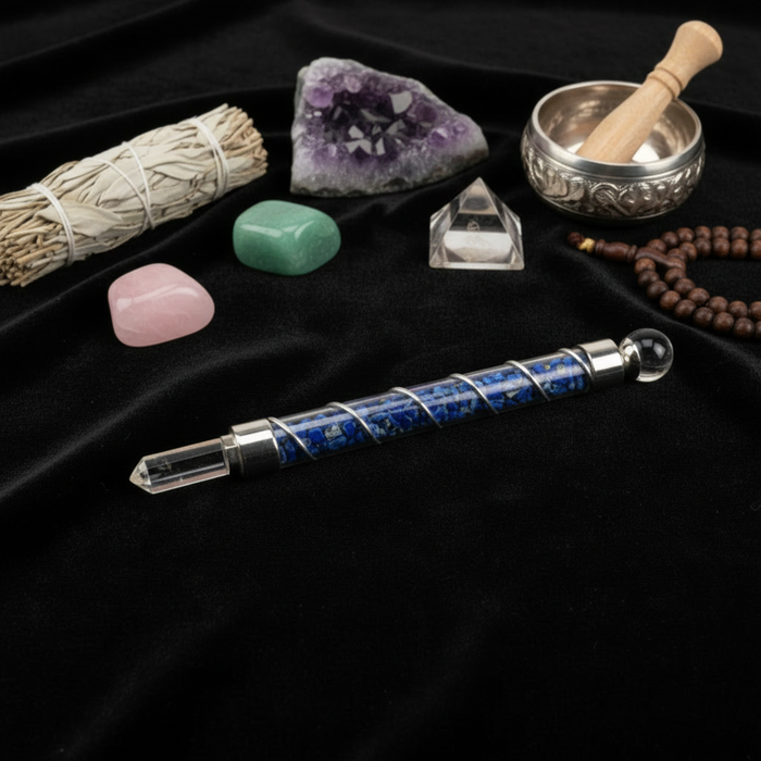 Lapis Wand Glass Clear Quartz Blue Gemstone