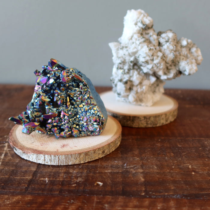 Wood Charger Pair 2 Round Crystal Display Slices