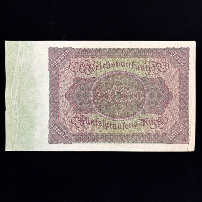 Antique Banknote 1922 Germany Weimar Hyperinflation 50K Mark Reichsbanknote AU