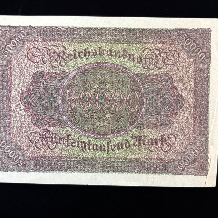 Antique Banknote 1922 Germany Weimar Hyperinflation 50K Mark Reichsbanknote AU