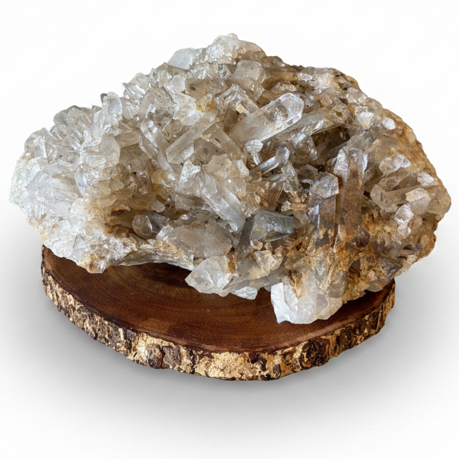 Clear Quartz Cluster Giant 31.5 Lbs Crystal Showpiece Wood Stand