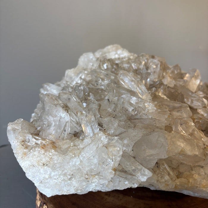Clear Quartz Cluster Giant 31.5 Lbs Crystal Showpiece Wood Stand