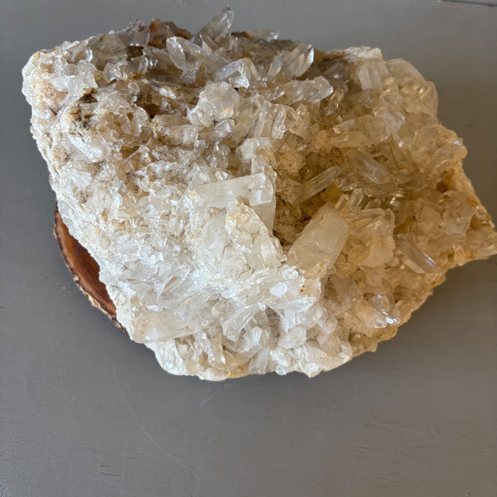 Clear Quartz Cluster Giant 31.5 Lbs Crystal Showpiece Wood Stand
