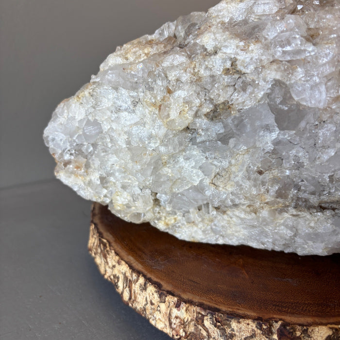 Clear Quartz Cluster Giant 31.5 Lbs Crystal Showpiece Wood Stand