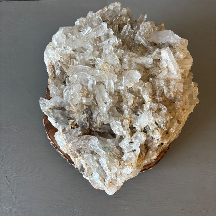 Clear Quartz Cluster Giant 31.5 Lbs Crystal Showpiece Wood Stand