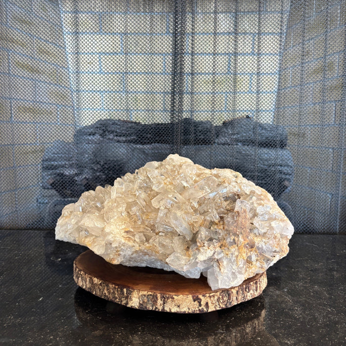 Clear Quartz Cluster Giant 31.5 Lbs Crystal Showpiece Wood Stand