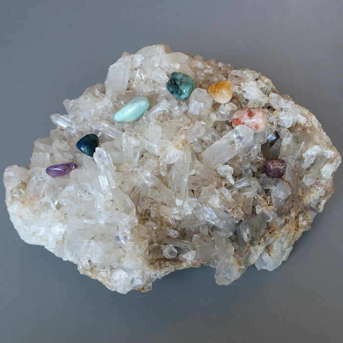 Clear Quartz Cluster Giant 31.5 Lbs Crystal Showpiece Wood Stand