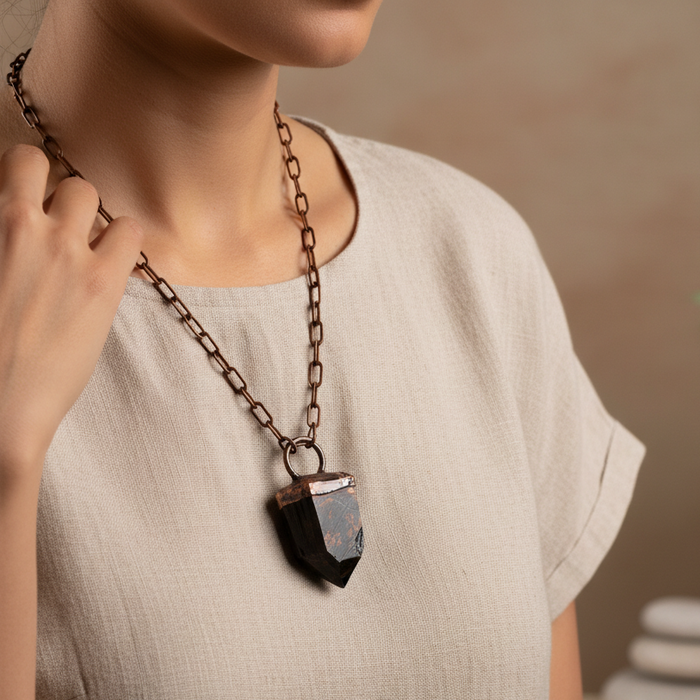 Black Tourmaline Necklace Red Hematite Point Protection