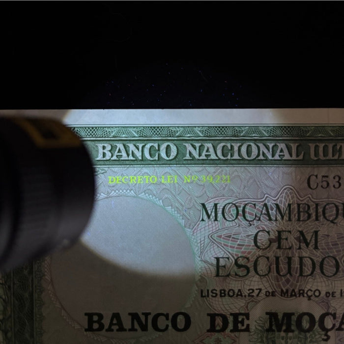 Vintage Banknote 1961 Mozambique 100 Escudos 1976 Overprint Rare Transition Note