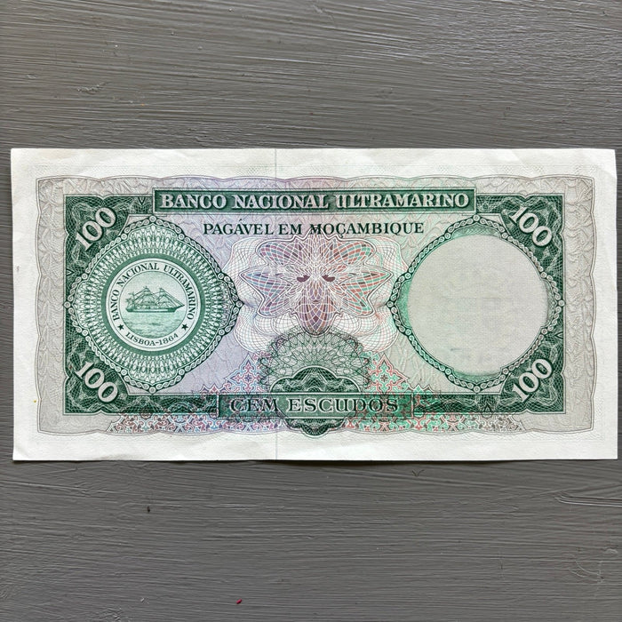 Vintage Banknote 1961 Mozambique 100 Escudos 1976 Overprint Rare Transition Note