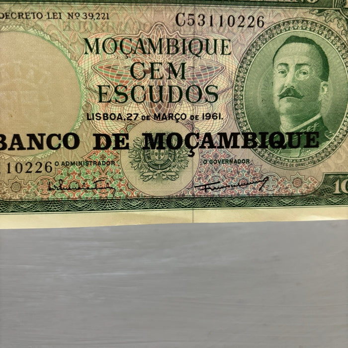 Vintage Banknote 1961 Mozambique 100 Escudos 1976 Overprint Rare Transition Note