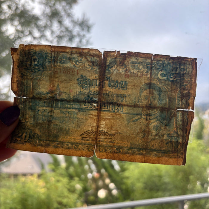 Rare WWII Era Thailand 20 Baht Banknote 1942-1945 King Rama VIII Vintage Relic