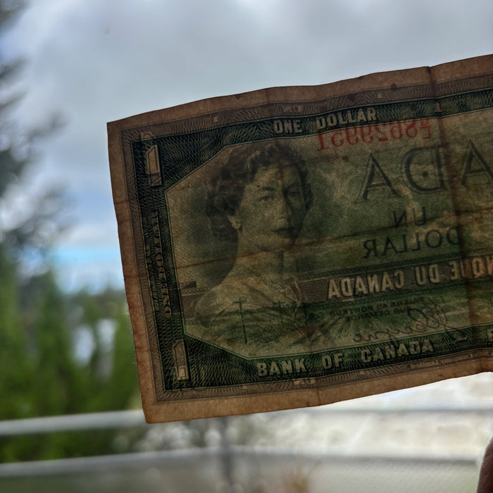 Vintage Banknote Canada 1 Dollar 1954 Queen Elizabeth II Saskatchewan Currency
