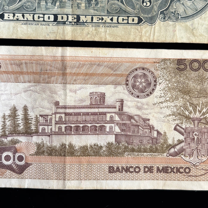 Vintage Banknote Lot Mexico 5, 5000 Pesos War Heroes Angel Independencia Set
