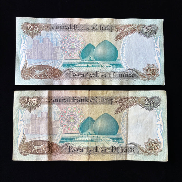Vintage Banknote Lot Iraq 25 Dinars Horses Hussein Gulf War 1986 Watermark UV