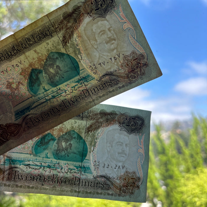 Vintage Banknote Lot Iraq 25 Dinars Horses Hussein Gulf War 1986 Watermark UV