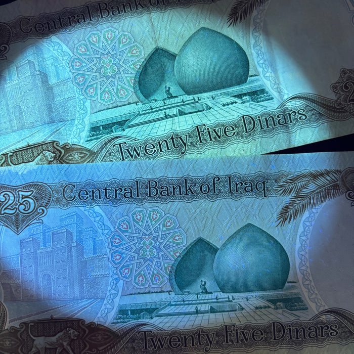 Vintage Banknote Lot Iraq 25 Dinars Horses Hussein Gulf War 1986 Watermark UV