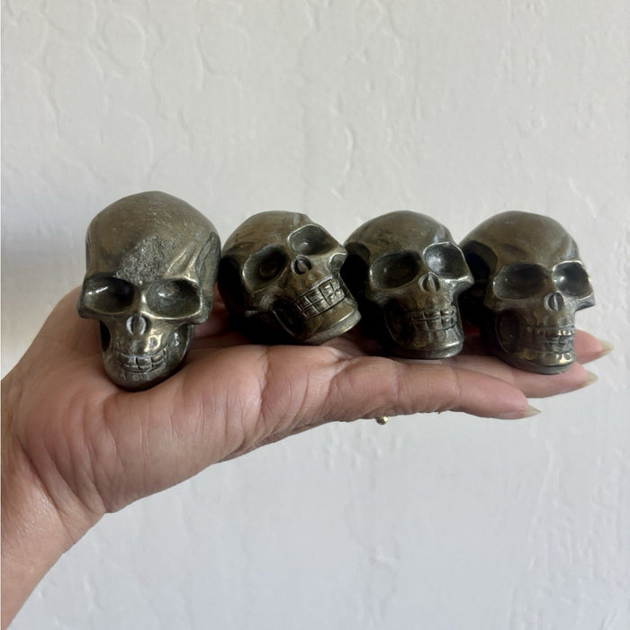 Pyrite Crystal Skulls Set of 4 Hand-Carved Natural Realistic Gems