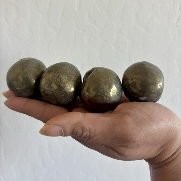 Pyrite Crystal Skulls Set of 4 Hand-Carved Natural Realistic Gems