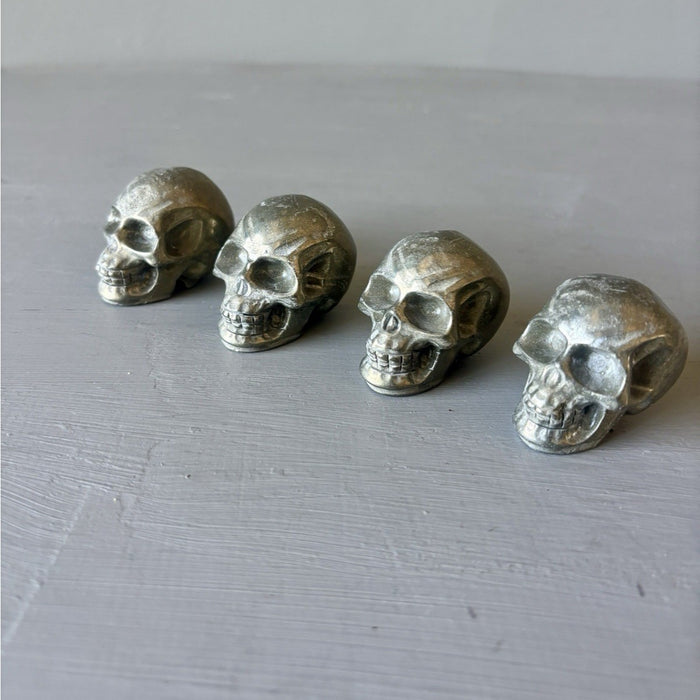 Pyrite Crystal Skulls Set of 4 Hand-Carved Natural Realistic Gems