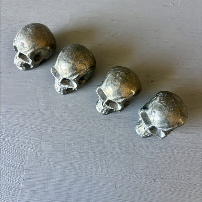 Pyrite Crystal Skulls Set of 4 Hand-Carved Natural Realistic Gems