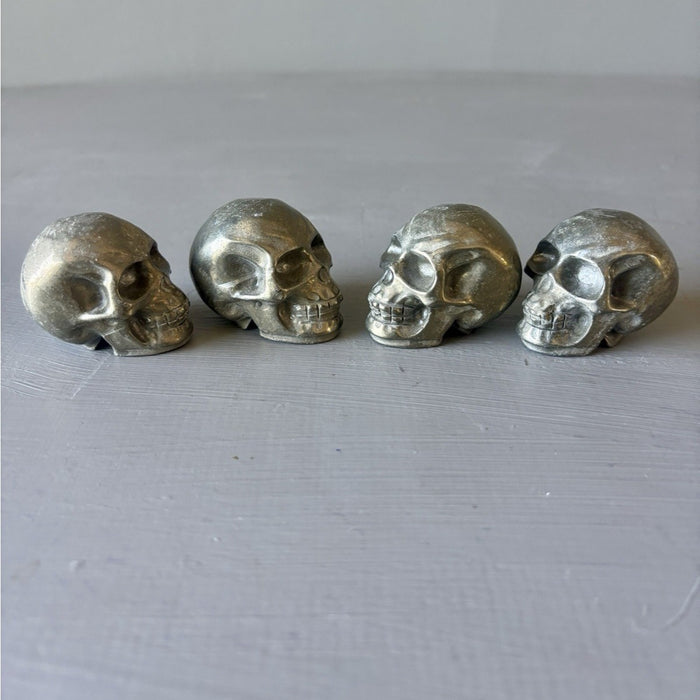 Pyrite Crystal Skulls Set of 4 Hand-Carved Natural Realistic Gems