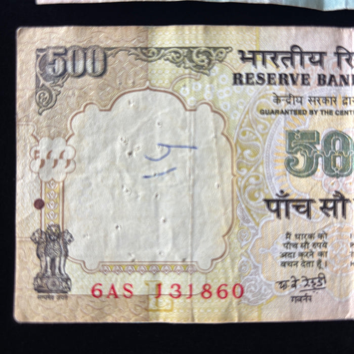 Vintage Banknote Lot India 100, 500 Rupees 1998 Gandhi Watermark Reddy History