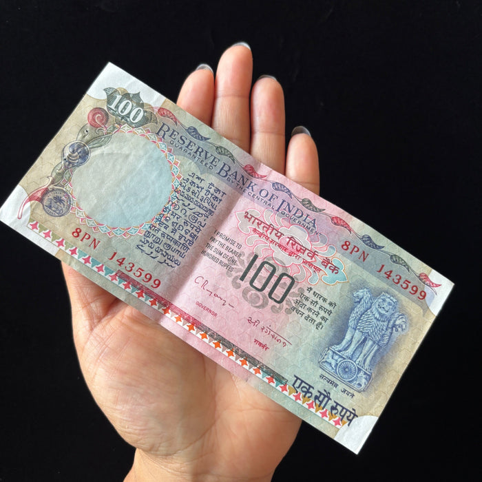 Vintage Banknote 1990s India 100 Rupees Ashoka Pillar Lion Watermark Verified