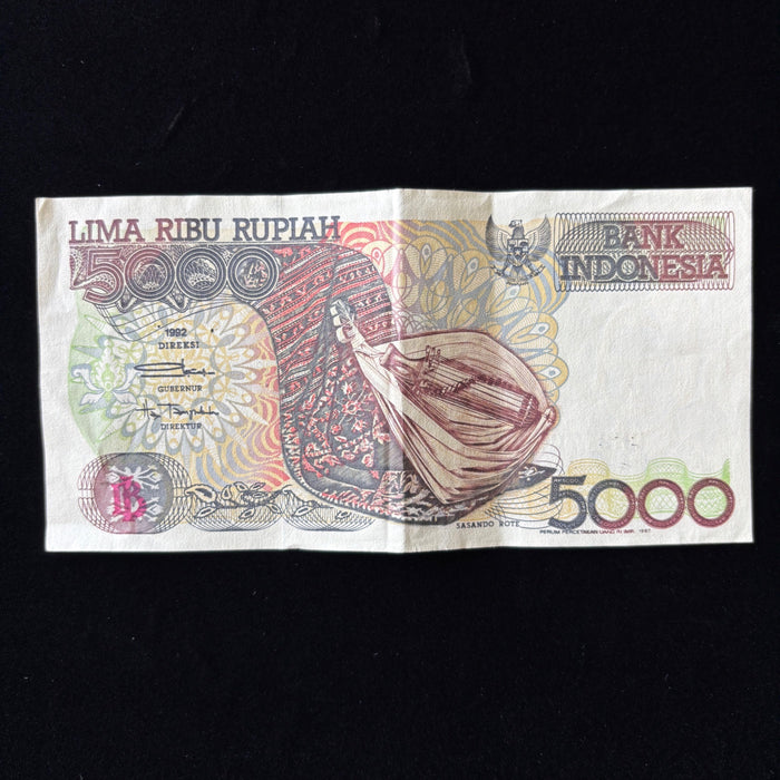 Vintage Banknote 1992 Indonesia 5000 Rupiah Volcano Music Art Watermark UV