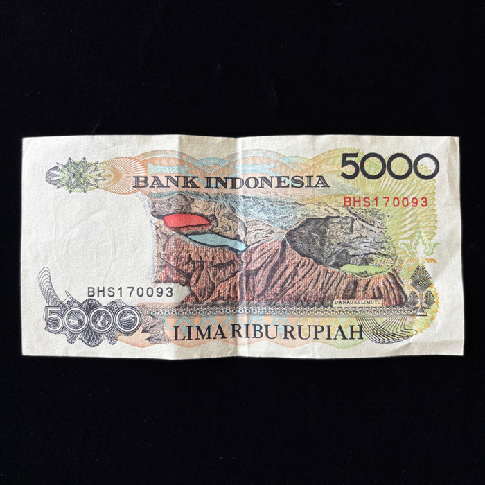 Vintage Banknote 1992 Indonesia 5000 Rupiah Volcano Music Art Watermark UV