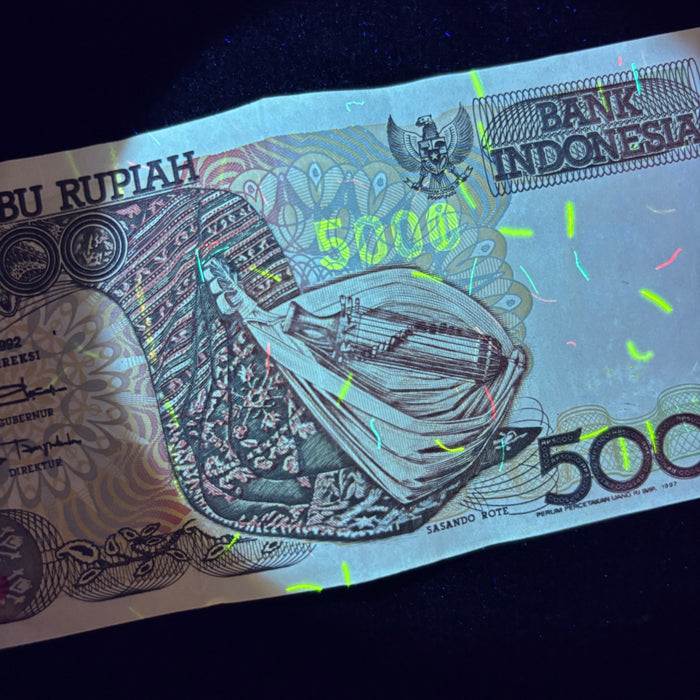 Vintage Banknote 1992 Indonesia 5000 Rupiah Volcano Music Art Watermark UV
