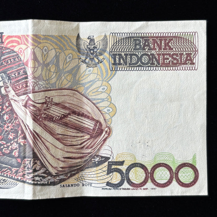 Vintage Banknote 1992 Indonesia 5000 Rupiah Volcano Music Art Watermark UV