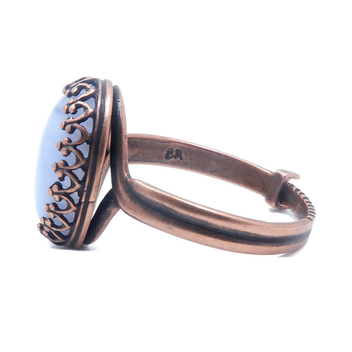 side of Adjustable Antique Copper Blue Lace Agate Ring 