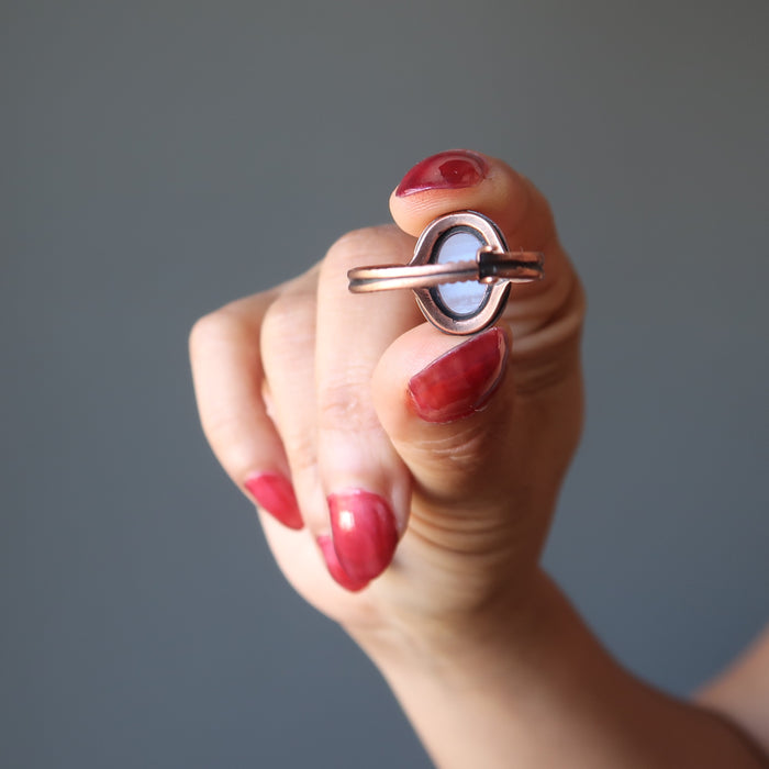 showing back side of Adjustable Antique Copper Blue Lace Agate Ring 