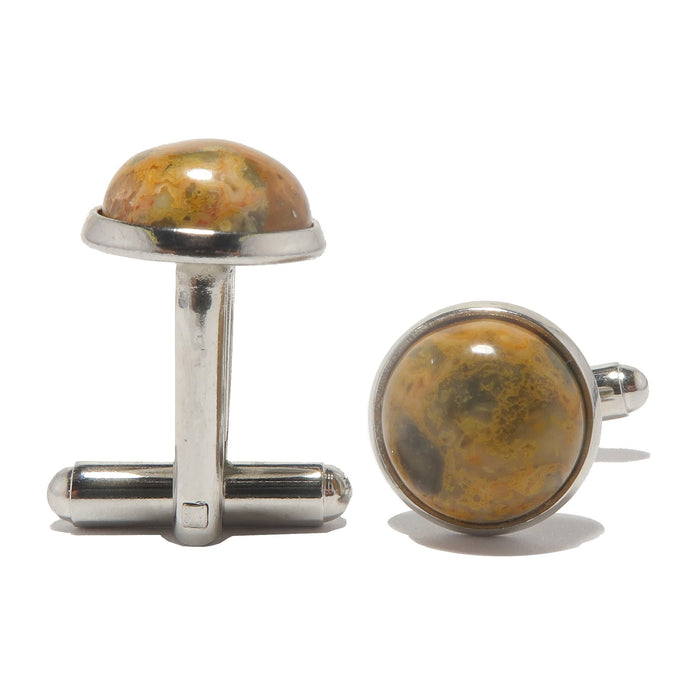 crazy lace agate cabochons in silver brass cufflinks