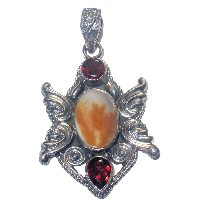 agate and garnet sterling silver pendant