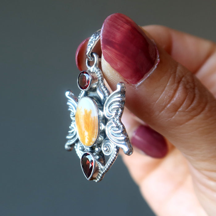 agate and garnet sterling silver pendant