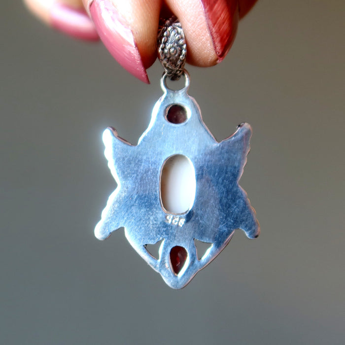 agate and garnet sterling silver pendant