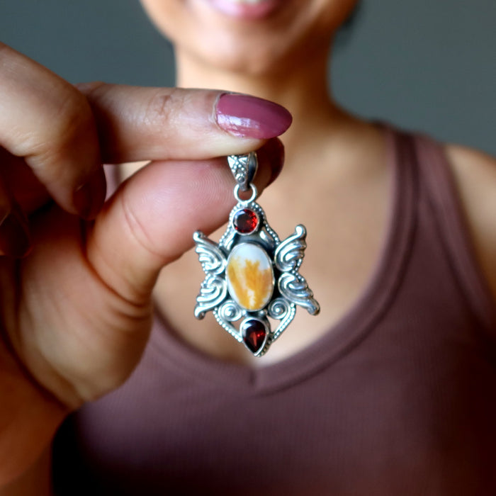 agate and garnet sterling silver pendant