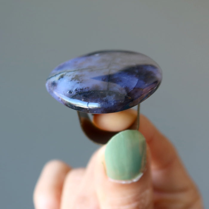 purple dendritic agate ring