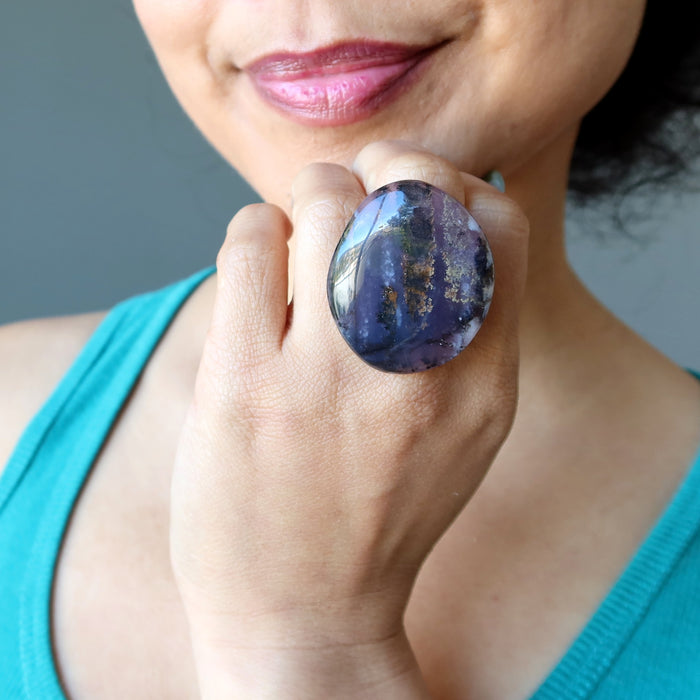purple dendritic agate rings