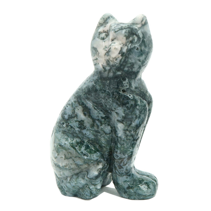 Moss Agate Cat Guardian of the Green Forest Animal Figurine