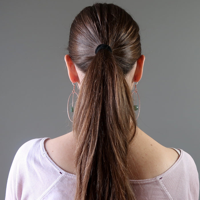 Moss Agate Earrings Green Flower Power Copper Hoops