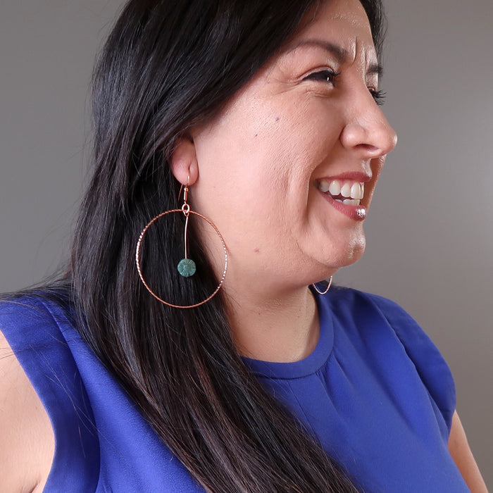 Moss Agate Earrings Green Flower Power Copper Hoops