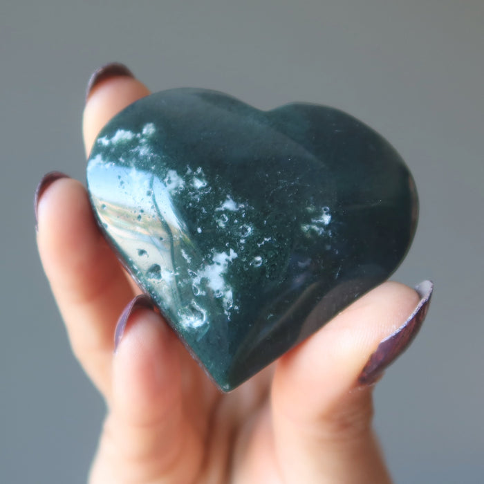 Moss Agate Heart Dark Green Gift Friendship Crystal