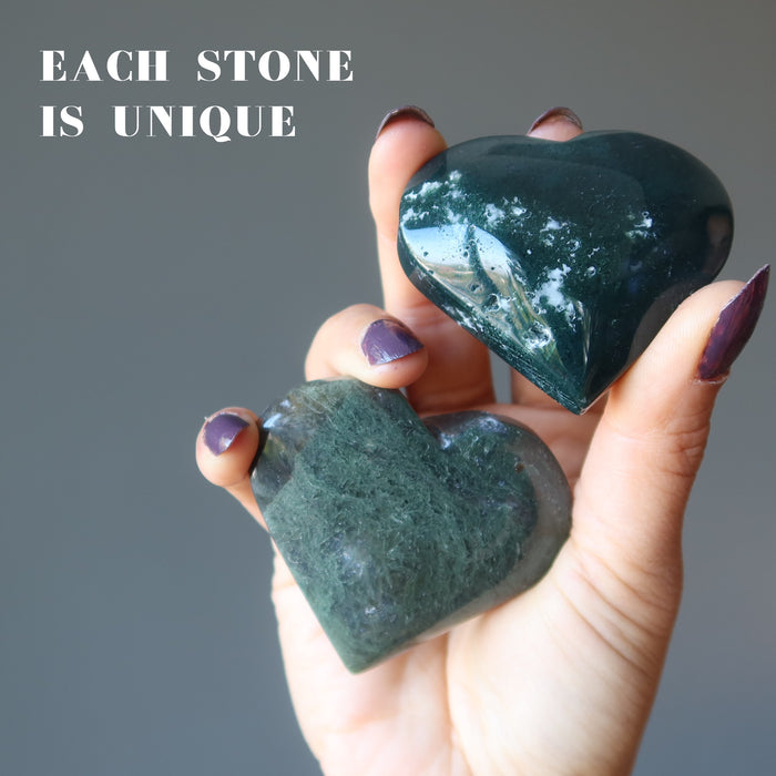 Moss Agate Heart Dark Green Gift Friendship Crystal
